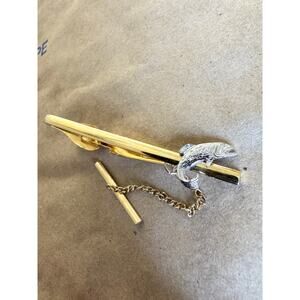 Vintage Men’s Goldtone Fancy Silver Fish Trout Tie Clip Marked